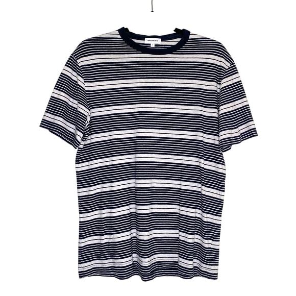 Norse Projects Johannes Sunbleached Stripe T-Shirt in Dark Navy Size XS - Picture 1 of 8